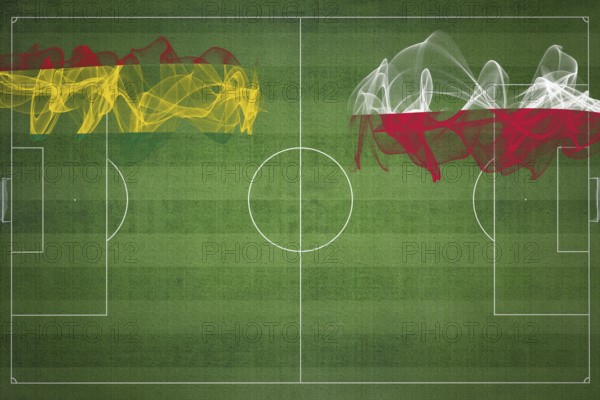 Bolivia vs Poland Soccer Match, national colors, national flags, soccer field, football game, Competition concept, Copy space