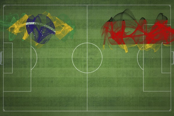 Brazil vs Germany Soccer Match, national colors, national flags, soccer field, football game, Competition concept, Copy space