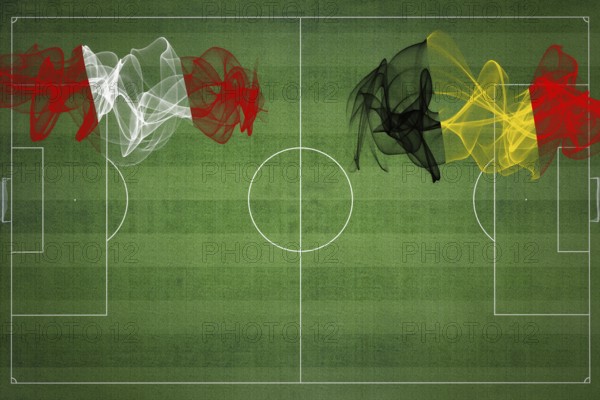 Peru vs Belgium Soccer Match, national colors, national flags, soccer field, football game, Competition concept, Copy space