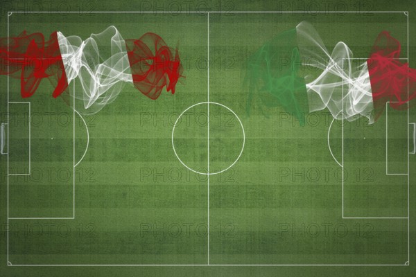 Peru vs Italy Soccer Match, national colors, national flags, soccer field, football game, Competition concept, Copy space