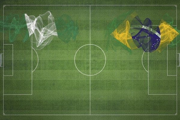 Nigeria vs Brazil Soccer Match, national colors, national flags, soccer field, football game, Competition concept, Copy space