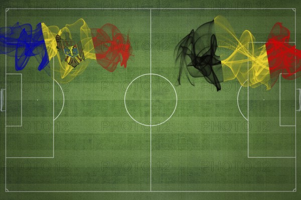 Moldova vs Belgium Soccer Match, national colors, national flags, soccer field, football game, Competition concept, Copy space
