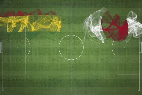 Bolivia vs Japan Soccer Match, national colors, national flags, soccer field, football game, Competition concept, Copy space