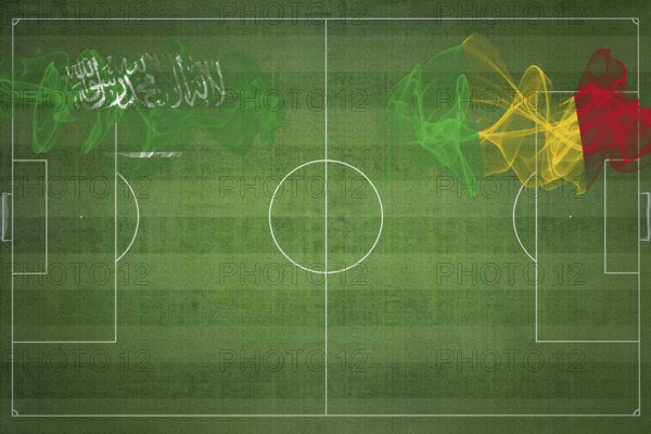 Saudi Arabia vs Mali Soccer Match, national colors, national flags, soccer field, football game, Competition concept, Copy space