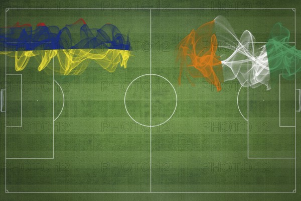 Mauritius vs Ivory Coast Soccer Match, national colors, national flags, soccer field, football game, Competition concept, Copy space