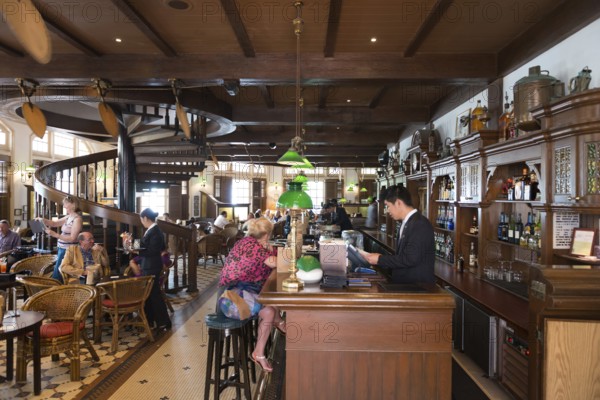 Interior of the famous Long Bar In Raffles hotel, Singapore, Asia