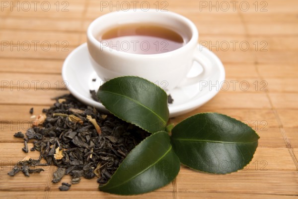 A cup of green tea with freh leaves, lodz, poland