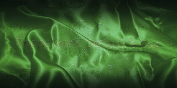 Happy Saint Patrick's Day. Text With Clover Leafs Isolated On Green Irish Background 3D illustration