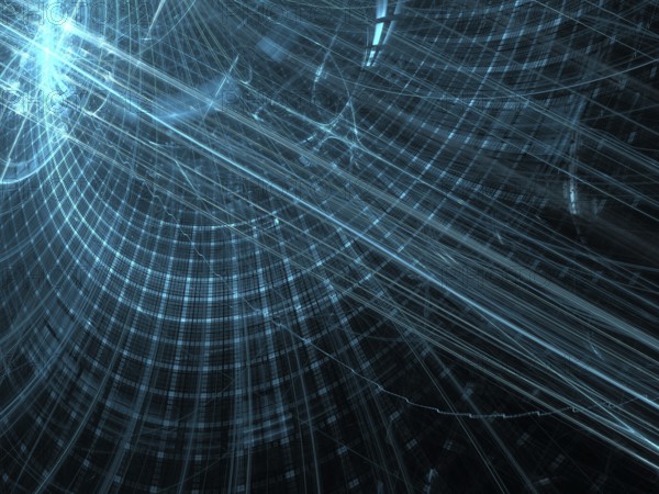 Technology background - curves, grid and light effects. Abstract computer-generated image - fractal. For banners, flyers, posters