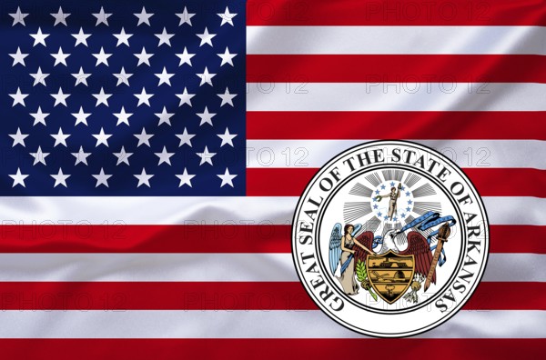The flag of the USA with the coat of arms of Arkansas, Studio