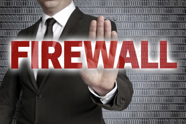 Firewall with matrix is shown by businessman