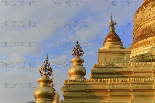 Detail, Gilded stupa of the Kuthodaw pagoda, Mandalay, Myanmar, Asia
