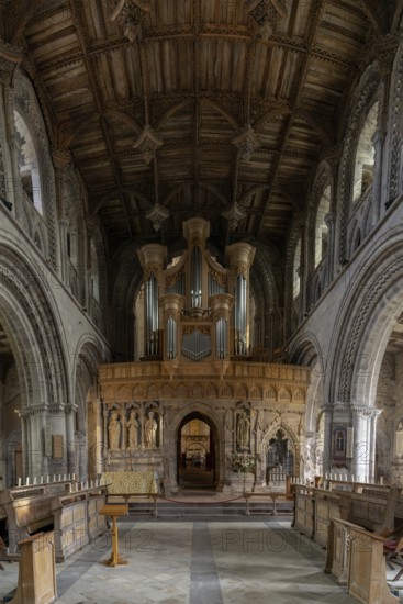 St Davids, United Kingdom, 28 August, 2022: close-up view of the historic pipe organ in the St Davids Cathedral in Pembrokeshire, Europe