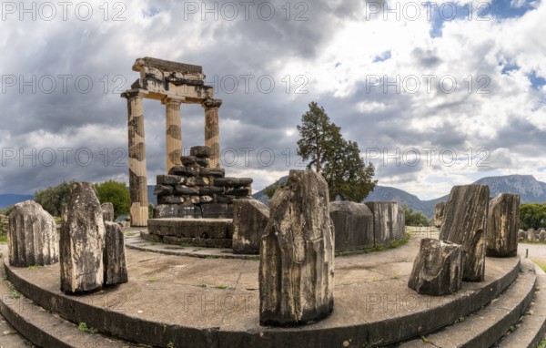 Delphi, Greece, 7 November, 2022: view of the Tholos of Delphi in the Sanctuary of Athena Pronaia in Delphi, Europe