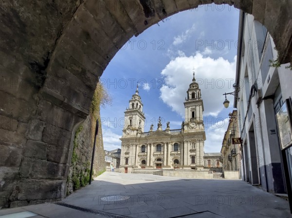 Lugo, Spain, September 6th 2023: View on Lugo Cathedral and Praza Pio XII in Galicia, Spain, Europe