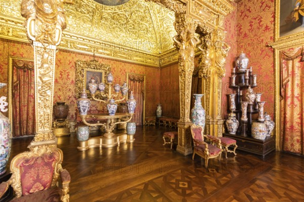 Turin, Italy, April, 2023: Royal Palace Chinese Cheramics Room. Luxury elegant ancient interior, circa 1860, Europe