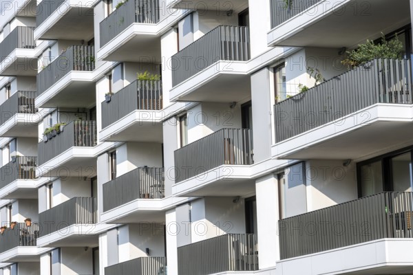 Detail of the façade of a white modern residential building in Berlin, Germany, Europe