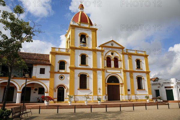 View to Iglesia La Inmaculada Concepcion (church of the Inmaculate Conception), sun and shadow, Santa Cruz de Mompox, World Heritage
