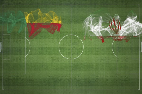 Benin vs Iran Soccer Match, national colors, national flags, soccer field, football game, Competition concept, Copy space