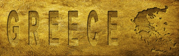 Greece Map and Text on Grunge Gold Texture