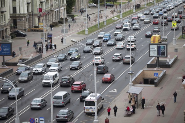 September 25, 2019. Belarus, Minsk. The stream of cars drives along the city street