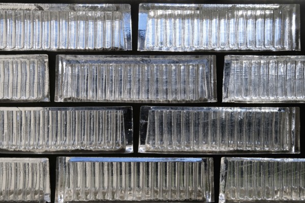Glass blocks in a house in the Bauhaus Estate Törten, Dessau, Saxony-Anhalt, Germany, Europe