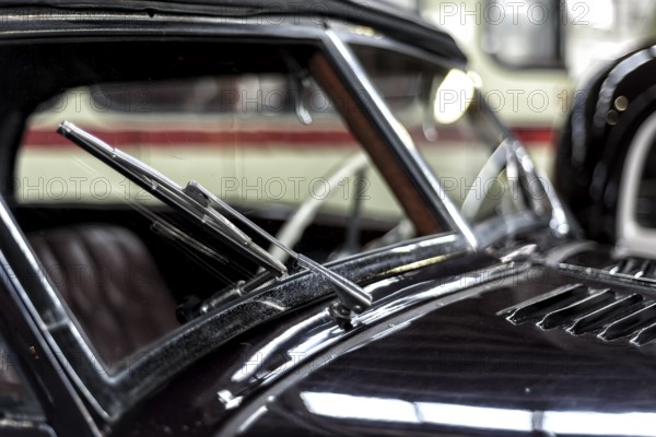 Details of a classic car in a museum