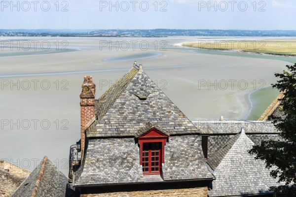Mont Saint Michel, France, July 25, 2018: Scenic view of the bay at low tide, Europe