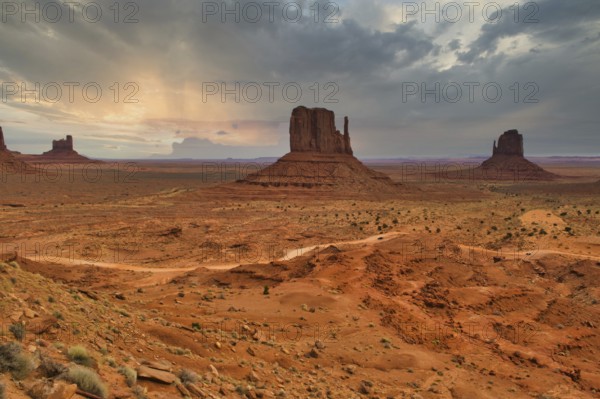 Monument valley dramatic landscape. Colorado Plateau on the Arizona Utah border in the United States. Travel and Tourism