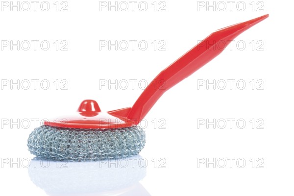 Scrub brush with red handle isolated