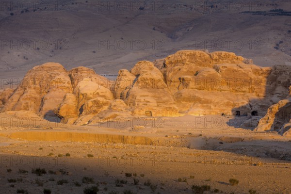 Landscape with sandstone rocks in little petra archaeological site, Jordan, Asia