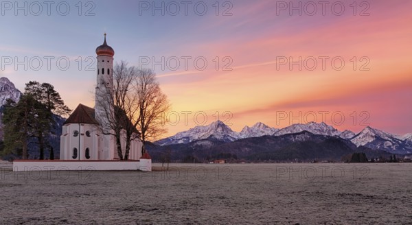 St. Coloman church at sunrise, Alps, Bavaria, Germany, Europe