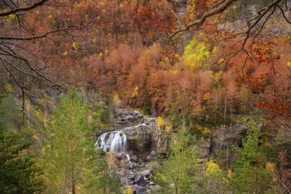 Cascada de Arripas waterfall in Ordesa valley Pyrenees Huesca Aragon Spain