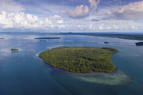View of the islands of Balgai Bay, New Ireland, Papua New Guinea, Oceania