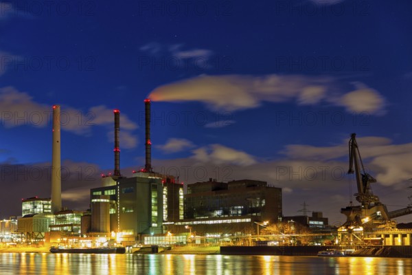 Large power plant, GKM, coal-fired power plant, Mannheim, Ebergie, electricity, economy, power plant, night shot, Mannheim, Baden-Württemberg, Federal Republic of Germany
