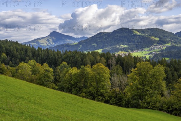View to the Kitzbüheler Horn mountain in the alps of Austria