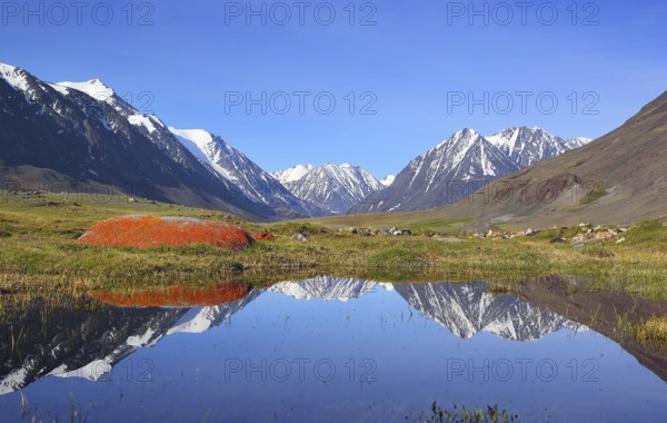 Mountain landscape with lake in Altay, Russia, Europe