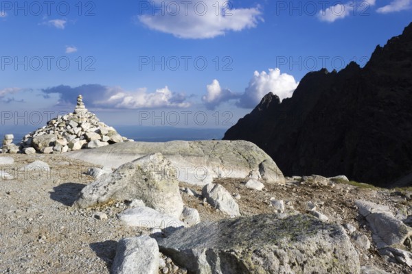 Cairn in mountains, High Tatras, Slovakia, Europe