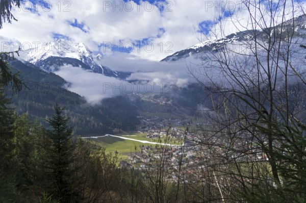 View from the mountainside to the Mayrhofen ski resort. Tyrol, Austrian Alps