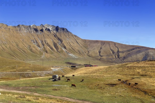 Mountain landscape from Georgia-Russia Friendship Monument near Gudaur, Georgia, Asia