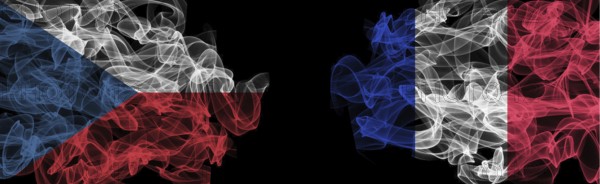 Flags of Czech Republic and France on Black background, Czech Republic vs France Smoke Flags