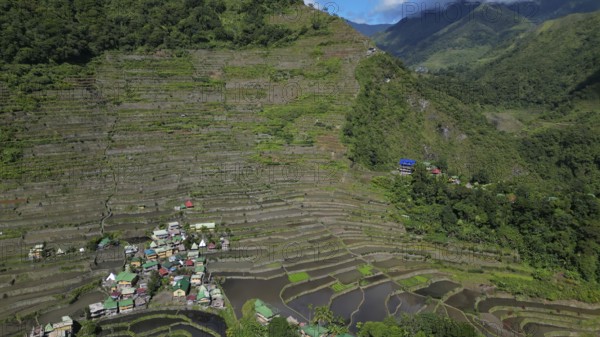 Aerial view of picturesque Batad Rice Terraces in Ifugao Province, Luzon Island, Philippines, Asia