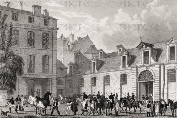 La poste royale française, Paris, antique steel engraved print, 1831