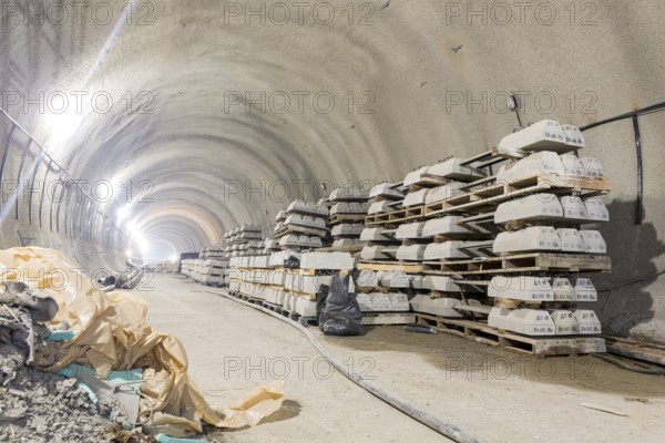 The railroad of the subway during the final steps of the tunnel construction