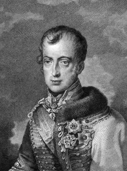 Ferdinand I of Austria (1793-1875) on engraving from 1859. Emperor of Austria. Engraved by G.W.Lehmann and published in Meyers Konversations-Lexikon, Germany, 1859, Europe