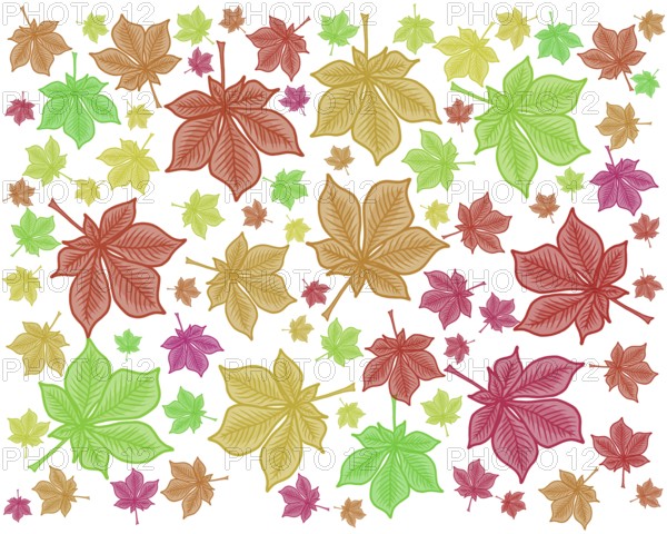 Bright colorful modern chestnut leaf repeating pattern design