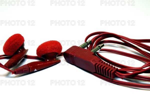 Earphones of red color for portable devices