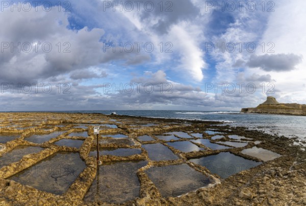 A view of the salt pans in Xwejni Bay on the Maltese island of Gozo