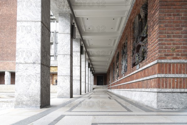 Oslo, Norway, August 11, 2019: Oslo City Hall. It houses the city council. It is the seat of the ceromony of Nobel Peace Prize every year, Europe
