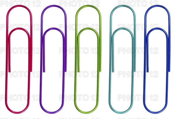 Isolated Multicolored Paperclips In A Row On A White Background